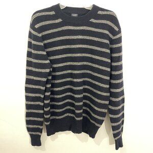 J Crew Black Gray Stripe Lambs Wool Sweater Men's Size Large
